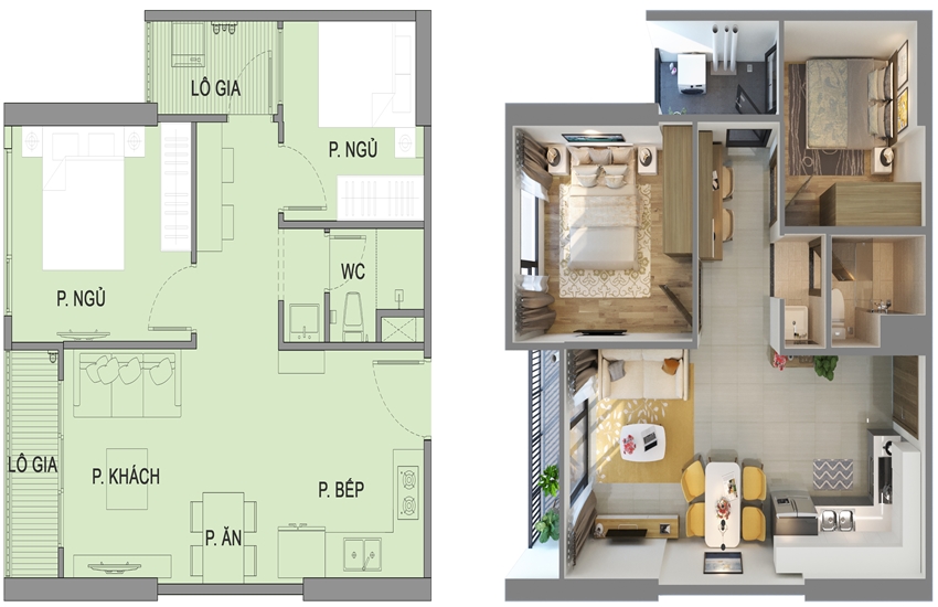 Thiết kế căn hộ 2 phòng ngủ phân khu Sapphire